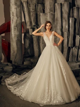 Balta Vestuvinė Suknelė Nėrinių 3D Gėlė O-kaklo, ilgomis Rankovėmis Paprasta Nuotakos Suknelės Užtrauktuką Užsakymą Plius Dydis Vestuvių Suknelė