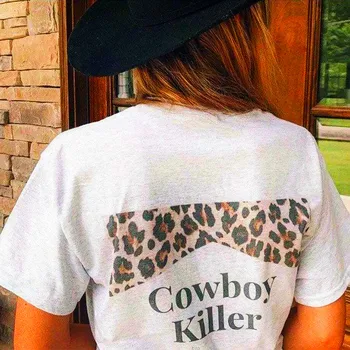 Cowbow Žudikas Derliaus Leopardas Spausdinti Retro T Marškinėliai Moterims Pilka Prarasti Medvilnės trumpomis Rankovėmis Vasaros Viršūnes Tumblr Mados Tees 0