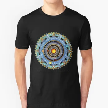 Saulės Sistema Mandala Trumpomis Rankovėmis T-Shirt Vyrų Vasaros Mados Viršūnes 100％ Medvilnės Juokingi Marškinėliai, Mandala Ranka Pieštas Saulės Sistema
