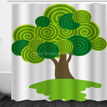 Žalias Saldainis Medžio Modelio Projektavimo Užsakymą Dušo Užuolaidos Vonios Vandeniui Miltligė Poliesterio Audinio + 12 Kabliukų